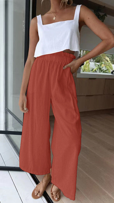 Women Clothing High Waist Wide Leg Pants Loose Women Wear Multi-Color Mopping Long Cotton Linen Wide Leg Pants