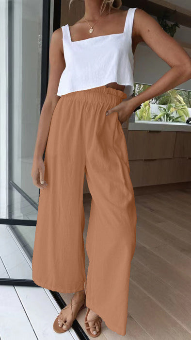 Women Clothing High Waist Wide Leg Pants Loose Women Wear Multi-Color Mopping Long Cotton Linen Wide Leg Pants