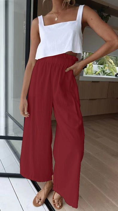 Women Clothing High Waist Wide Leg Pants Loose Women Wear Multi-Color Mopping Long Cotton Linen Wide Leg Pants