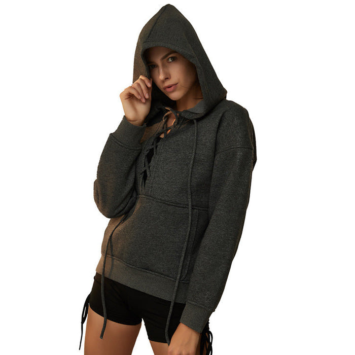 Autumn Winter Pure Cotton Fleece Sports Women Running Fitness Drawstring Hoodie