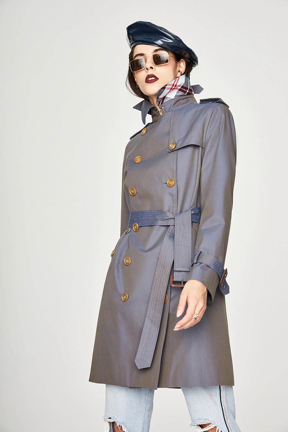 Double Breasted Trench Coat for Women Long Chameleon Korean Waitmore Mid-Length Trench Coat for Women