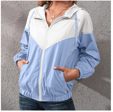 Outdoor Casual Sports Mountaineering Blazer Color Matching Raincoat Jacket Hooded Waterproof Coat Top Women