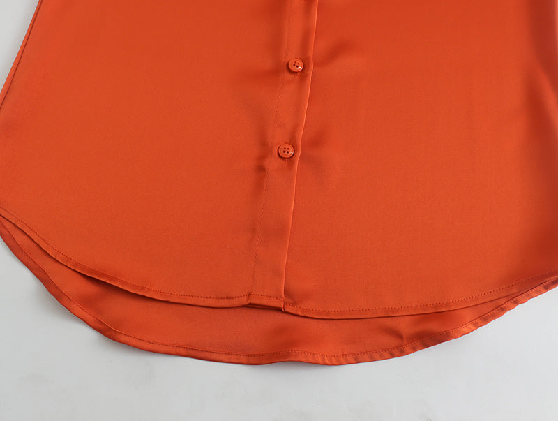 Summer Women Shirt Silk Satin Textured Shirt