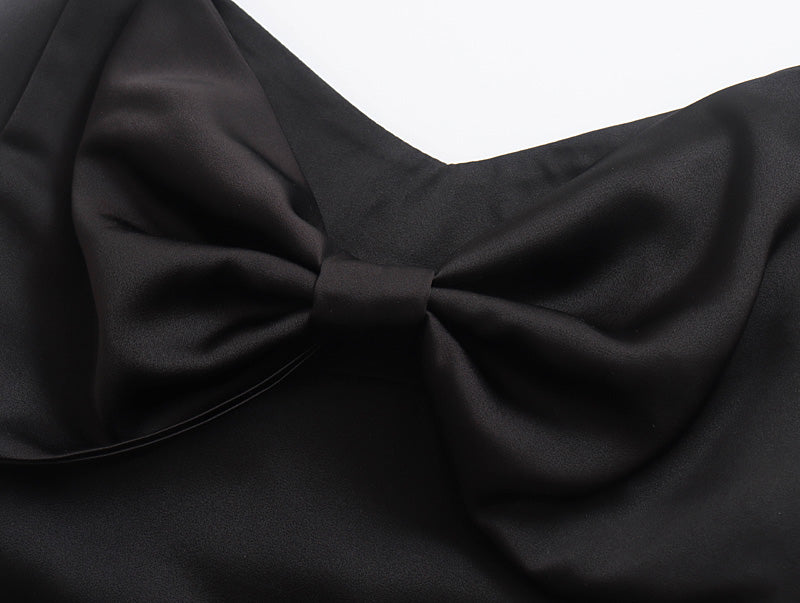 【MOQ-5 packs】 Spring Street Shooting Blogger Handmade Bow Dress Black Dress