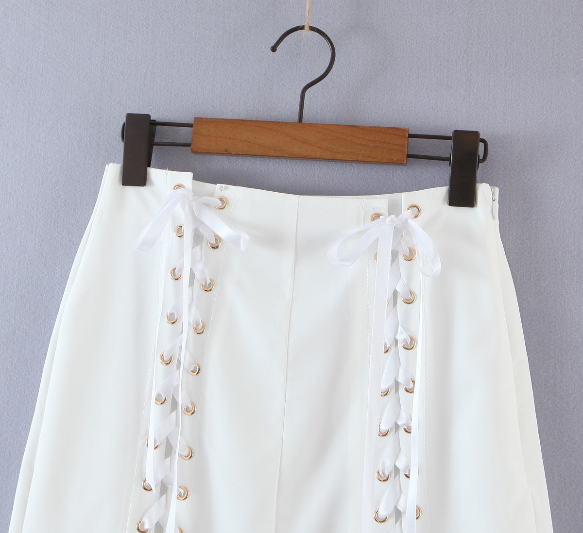 Women Clothing Summer Blogger Milky White Split Air Hole Criss Cross Strap Skirt
