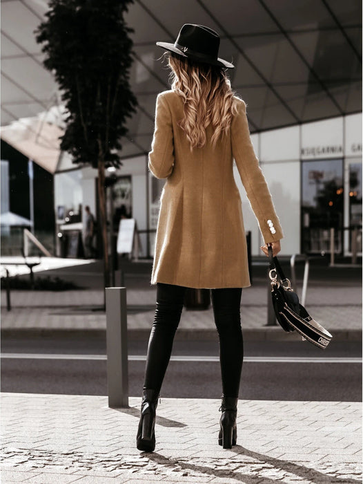 Autumn Winter Long Sleeve Blazer Collar Double Breasted Woolen Coat Coat for Women