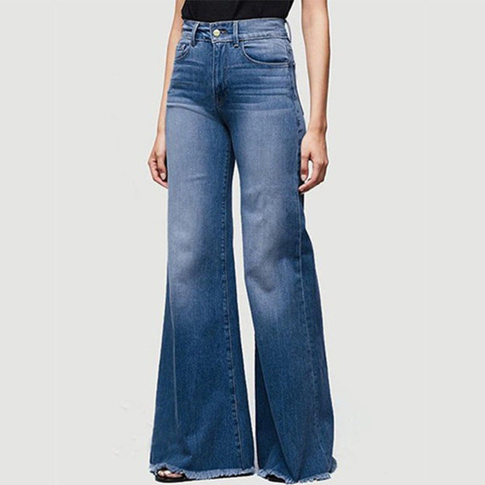 Ladies Jeans Slim Fit Slimming Wide Leg Tassel Trousers Jeans