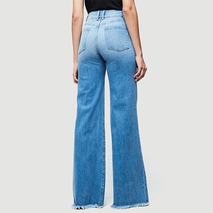 Ladies Jeans Slim Fit Slimming Wide Leg Tassel Trousers Jeans