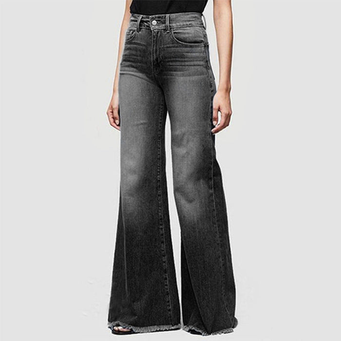 Ladies Jeans Slim Fit Slimming Wide Leg Tassel Trousers Jeans