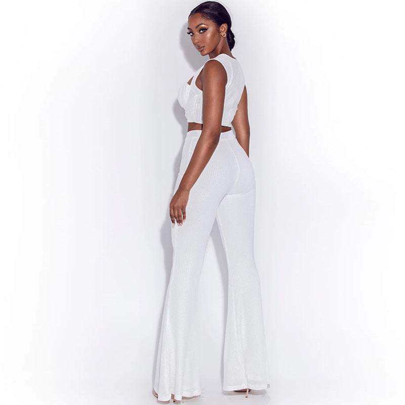 White Suspenders Trousers Set