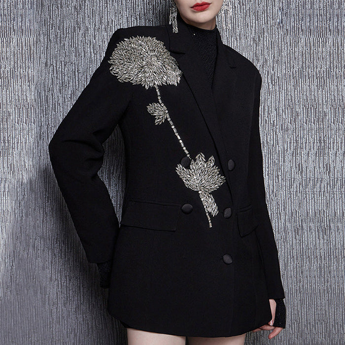 Elegant Heavy Industry Beads Three Dimensional Floral Stitching Loose Slimming Elegant Blazer Women