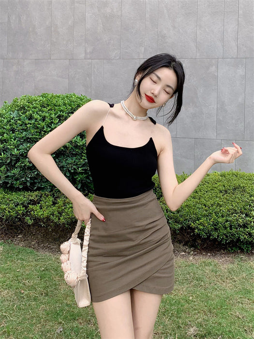 【MOQ-5 packs】 Summer Sexy Invisible Shoulder Strap Cat Ear Cover Supernumerary Breast Slimming Square Collar Vest Short Knitted Small Tank Top