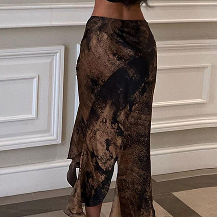 Vacation Irregular Asymmetric Ruffled Slit Skirt Waist Trimming Lace Up Mid Length Niche Sexy Skirt