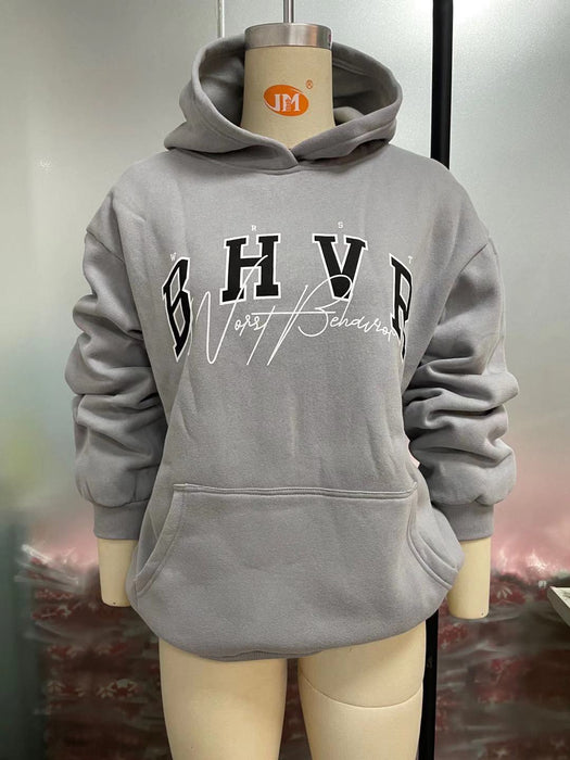 Women Clothing Hoodie  Game Letter Graphic Printing plus Velvet Warm Long Sleeve  Autumn Winter