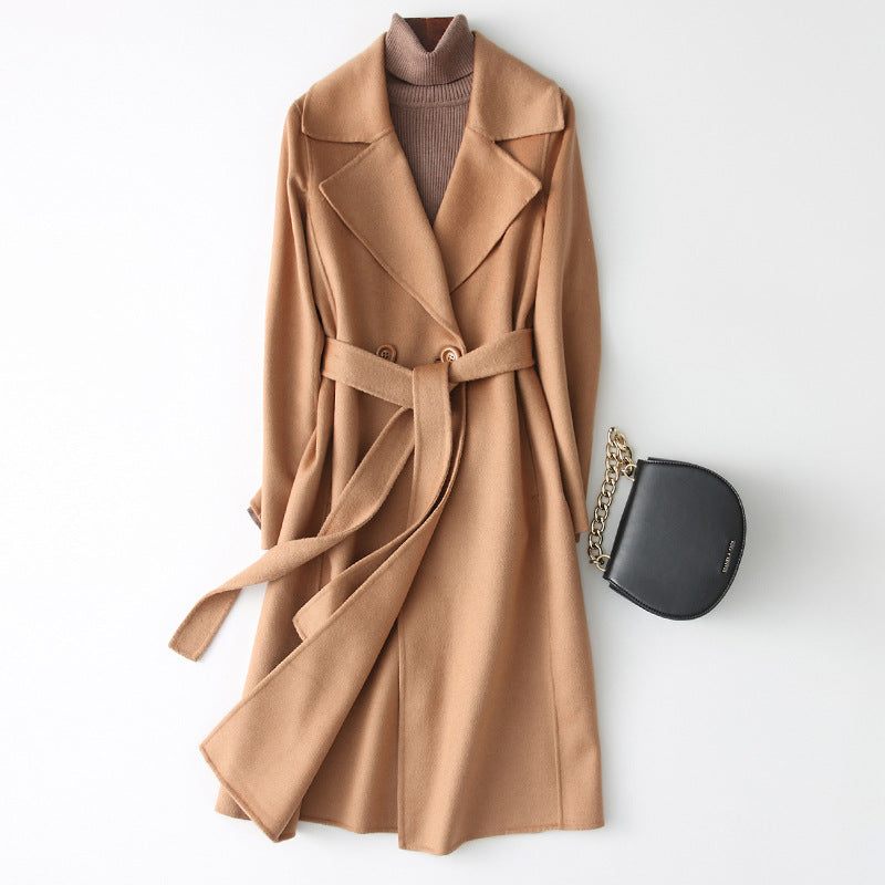 Double-Faced Woolen Goods Cashmere Coat Mid-Length Slim Fit Slimming Hepburn Woolen Coat