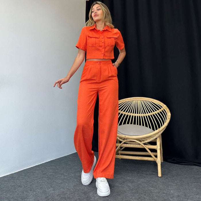 Women Summer Women Short Sleeved Shirt Trousers Two Piece Set