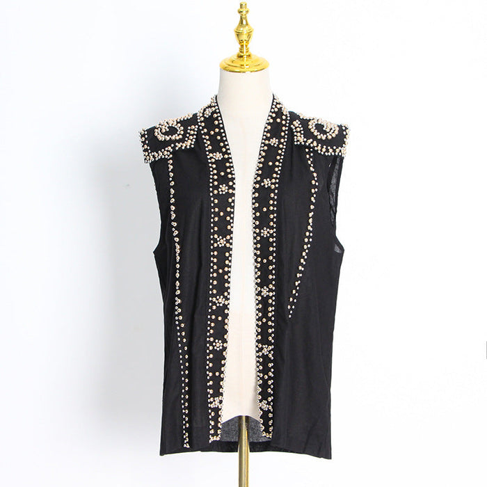 Locomotive Coat Autumn Heavy Industry Beads Design Single Breasted Women Handsome Popular Vest