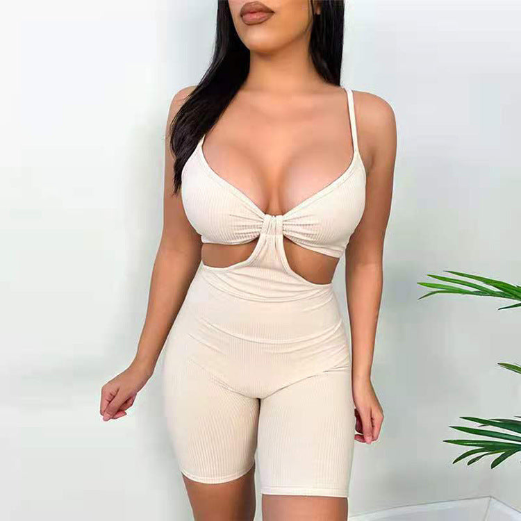 Nightclub Women Clothing Solid Color Sexy Sleeveless Bm Strap Tights Suit