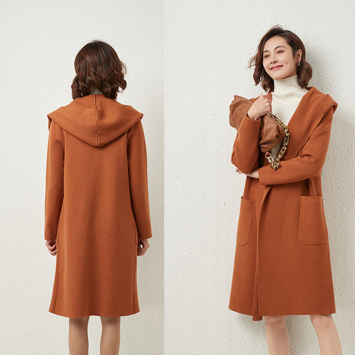 Hepburn Solid Color Woolen Coat Women Autumn Winter Mid Length Small Woolen Overcoat Thickened