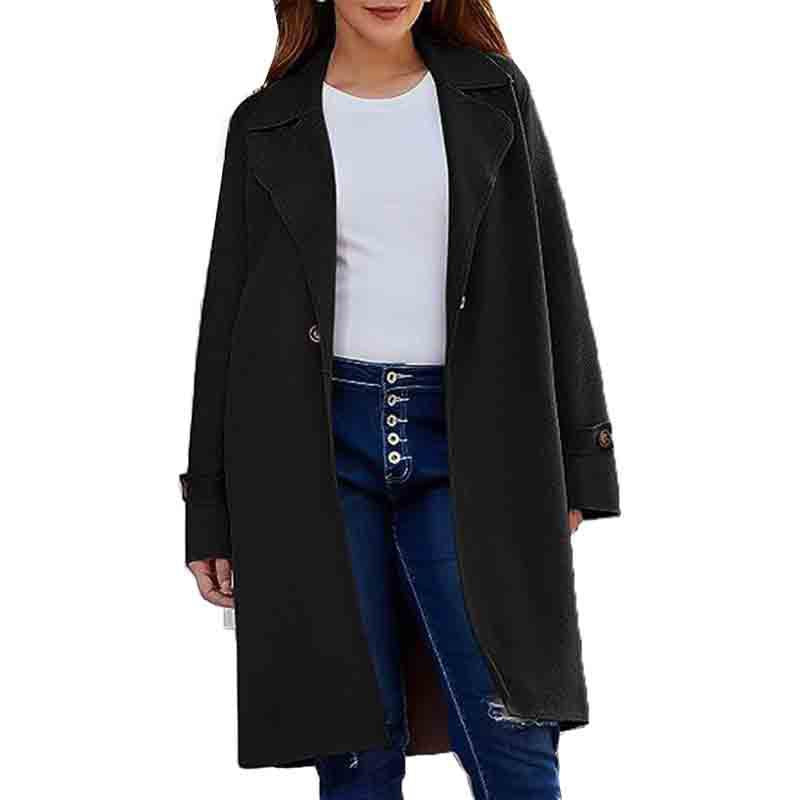 Autumn Winter Simplicity Long Sleeve Collared Button Loose Woolen Coat Women