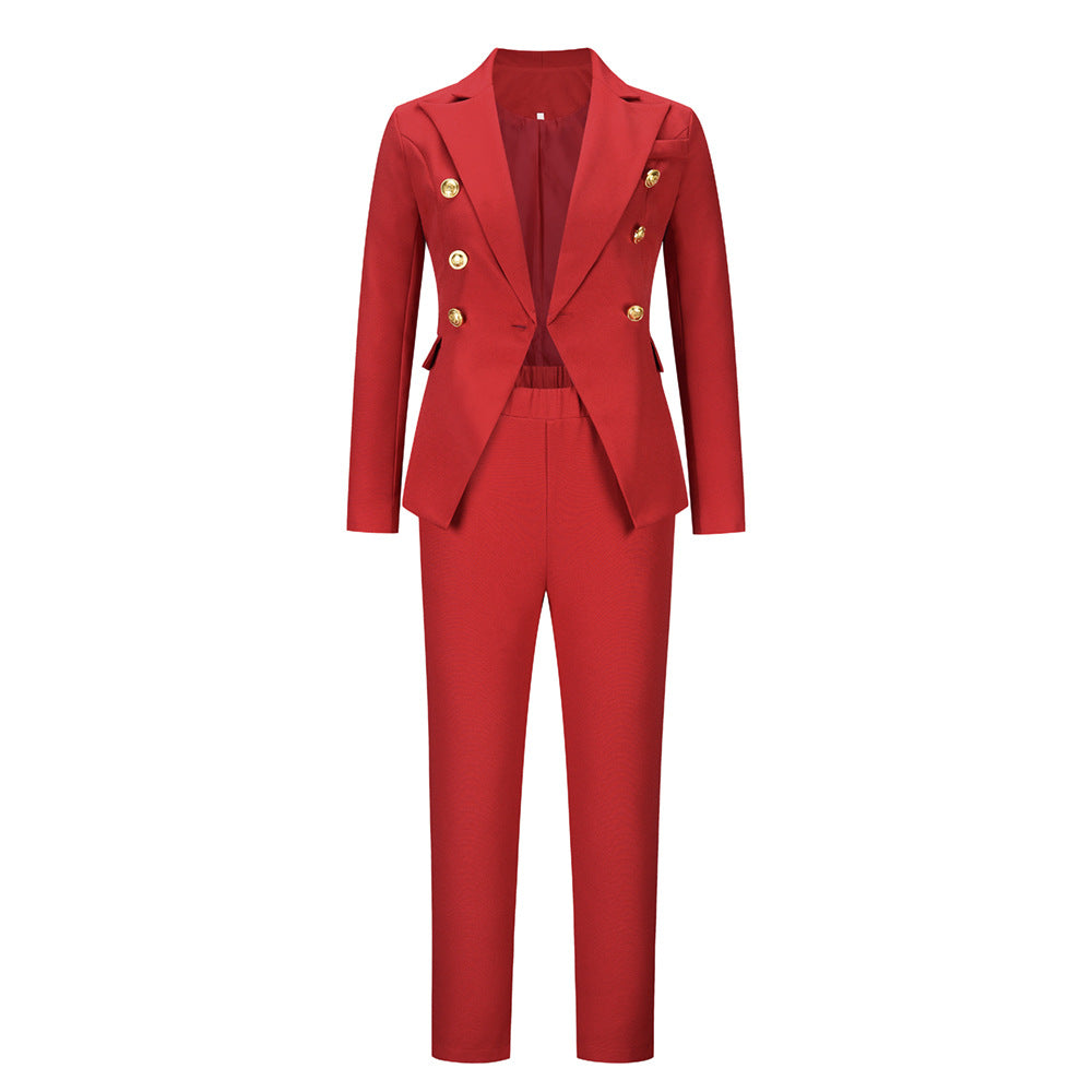 Autumn Winter Office Long Sleeve Small Work Pant Suit Casual Professional Women