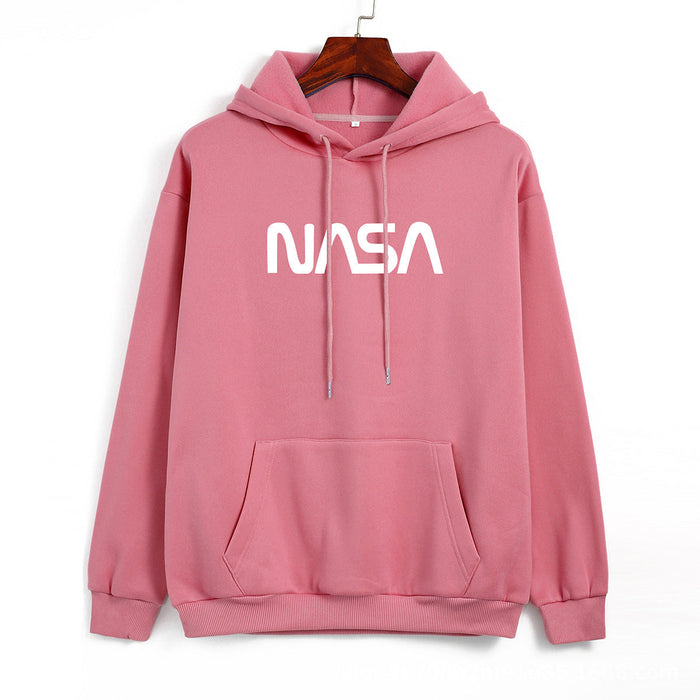 Autumn Winter Coat Women NASA Print Hooded Fleece Lined Sweater Women Autumn Korean Loose