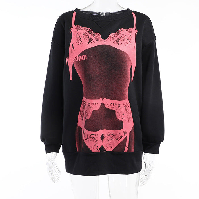 Autumn Winter Elegant Loose Top Women Clothing Street Slim Fit Sexy Printed Sweater Women