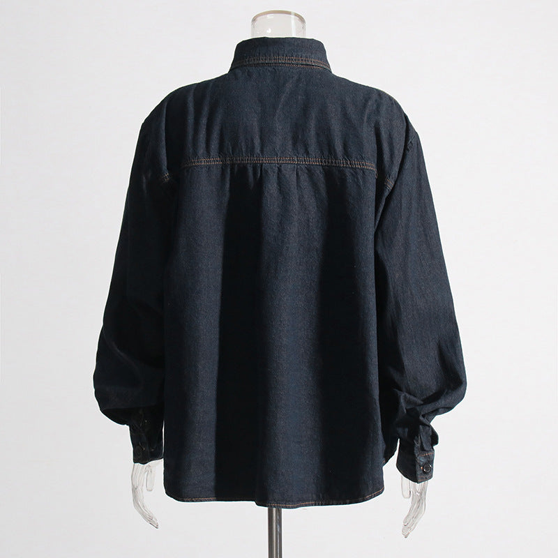 Autumn Casual Niche Design Irregular Asymmetric Metal Decorative Retro Denim Jacket for Women