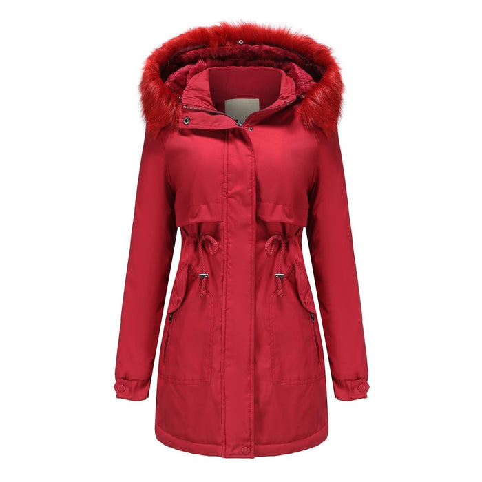 Women Cotton Padded Coat Detachable Fur Collar Detachable Hat Quilted Parka Women