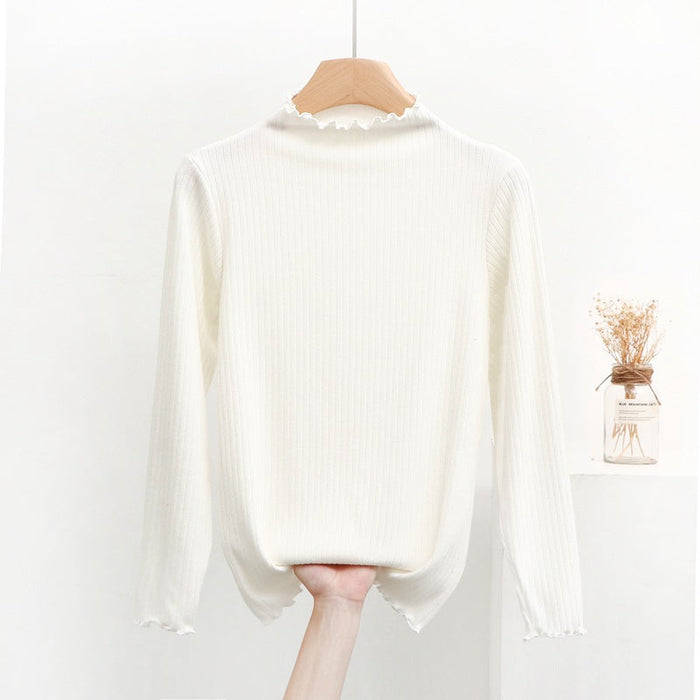 Women Half Turtleneck Slimming Stretch Sweater Spring Autumn Western Slim Fit Long Sleeve Bottoming Sweater Wooden Ear