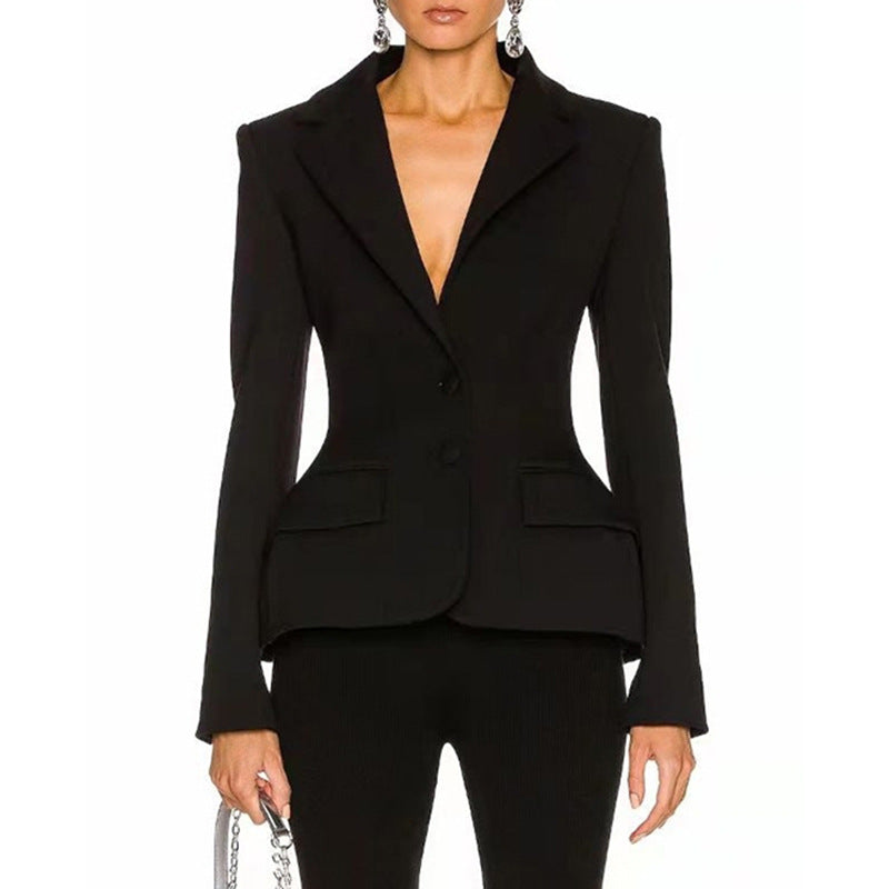 Sexy Socialite Autumn Collar Long Sleeve Slim Back Bow Design Backless Blazers