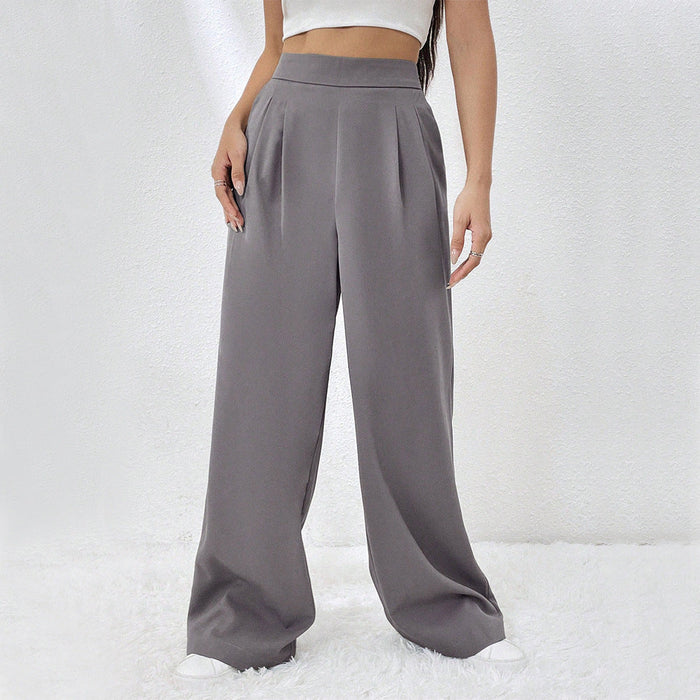 Women Clothing Autumn Winter Elastic Waist with Pocket Straight Wide Leg Pants Loose Casual Trousers