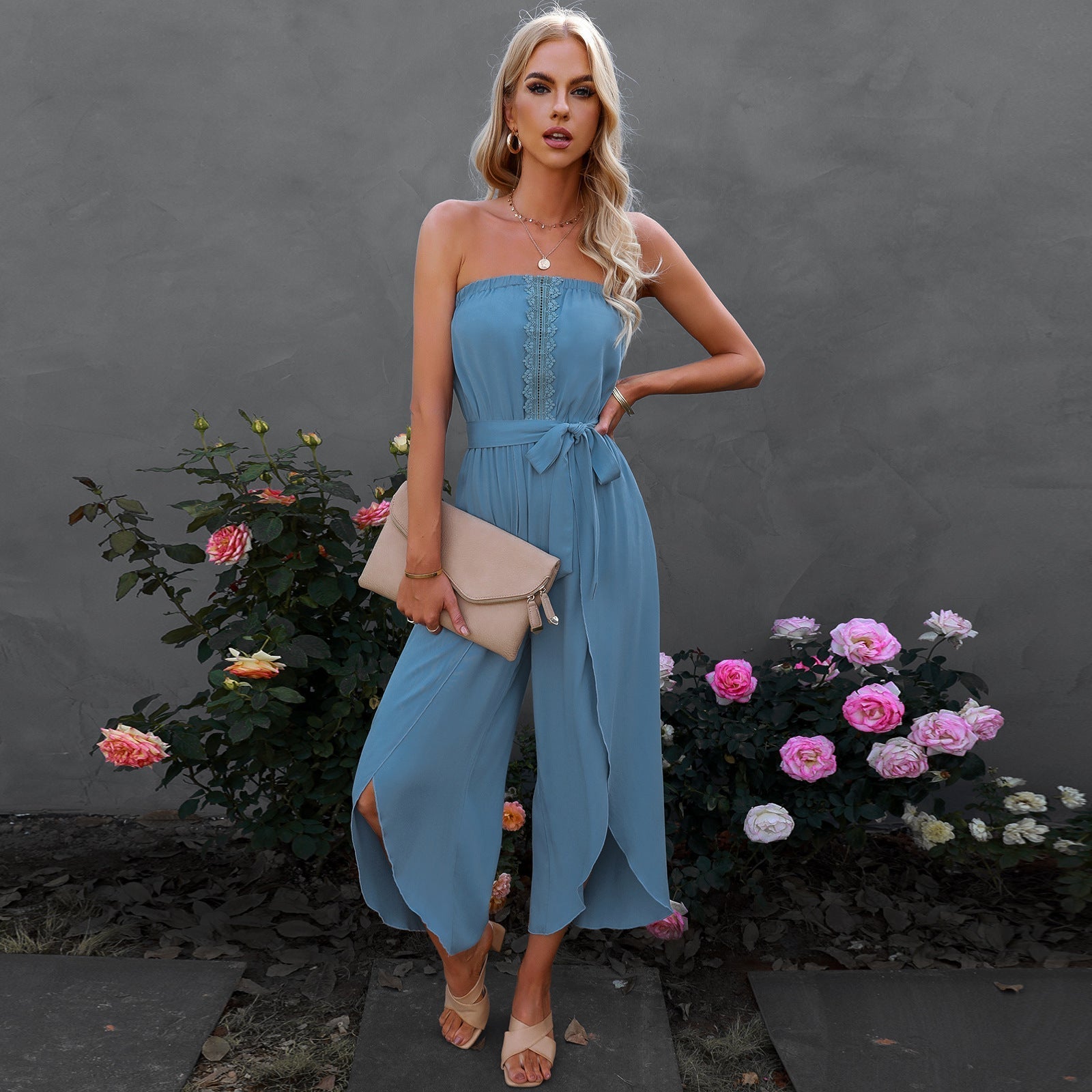 Summer Women Clothing Cropped Loose Jumpsuit Wide Leg Pants for Women