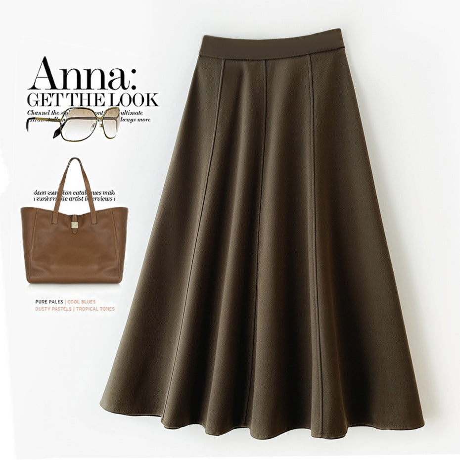 Good Quality Woolen Skirt A line Umbrella Skirt Autumn Winter Elegant Office Dress