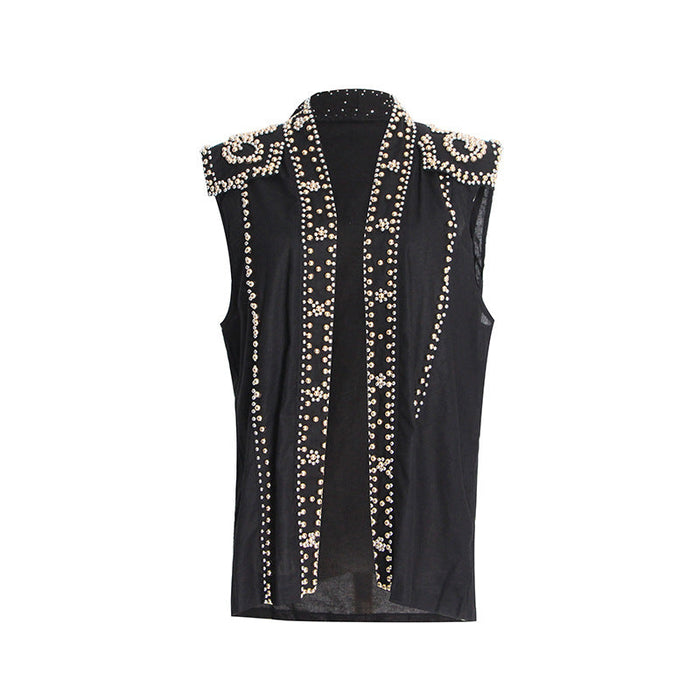 Locomotive Coat Autumn Heavy Industry Beads Design Single Breasted Women Handsome Popular Vest