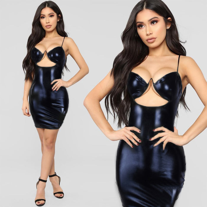 Summer Sexy Sling Women Hip Faux Leather Women Dress