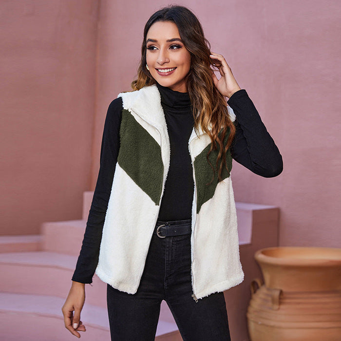 Autumn Winter Casual Contrast Color Plush Vest Vest Coat