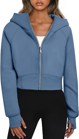 Women Clothing Hooded Zipper Short Casual Velvet Long Sleeve Sweatshirt