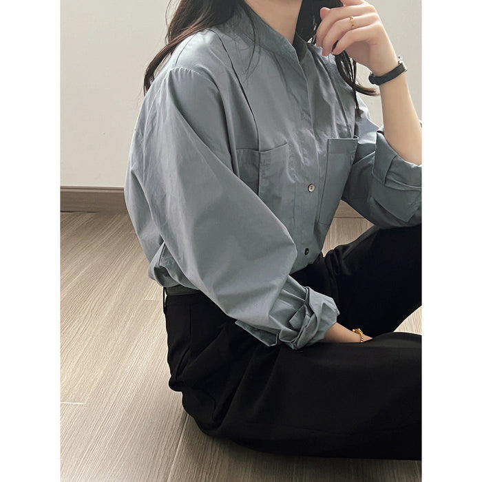 French Stand Collar Shirt for Women Autumn High Grade Chic Design Long Sleeve Shirt