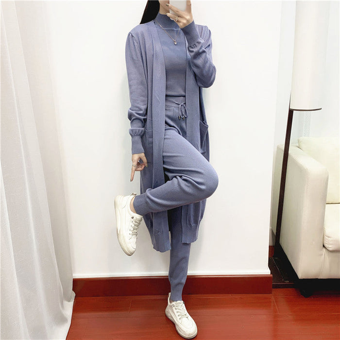 Autumn Fashionable Graceful sets Women Clothing Western Youthful Looking Casual Knitted Cardigan Vest Pants Three Piece Set