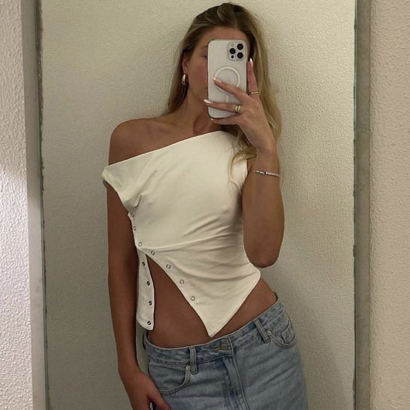 Women Clothing Summer off Shoulder Top High Grade Side Slit Two Way Sexy Clothes for Women