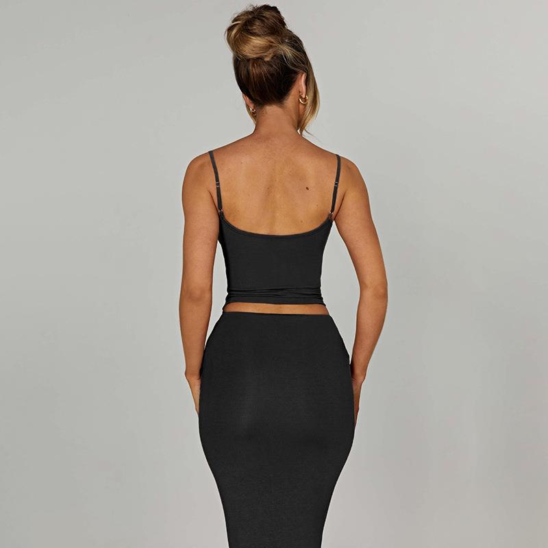 Summer Elegant Elegant Slim Fit Maxi Dress Sling Skirt Casual Suit for Women