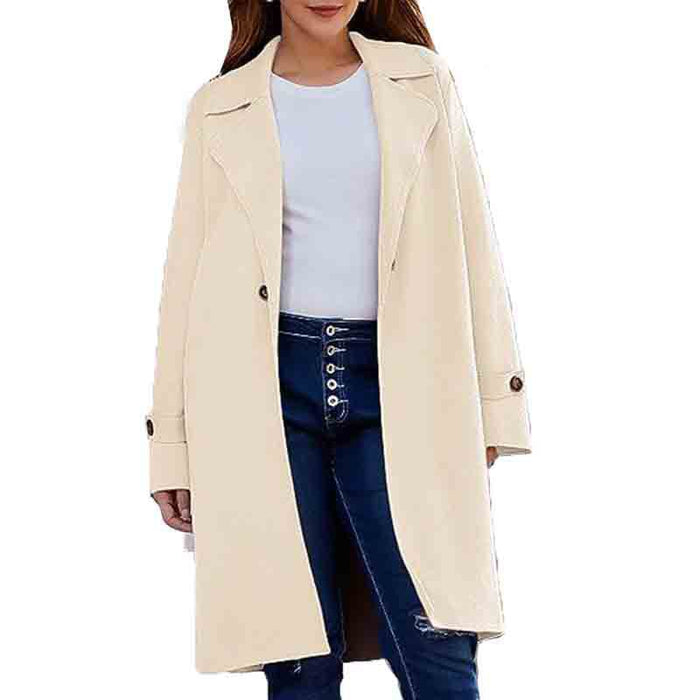 Autumn Winter Simplicity Long Sleeve Collared Button Loose Woolen Coat Women