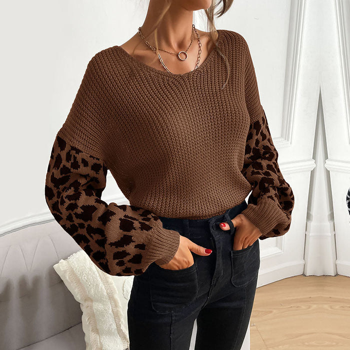 Autumn Women Thin round Neck Knitted Pullover Leopard Print Sweater Women