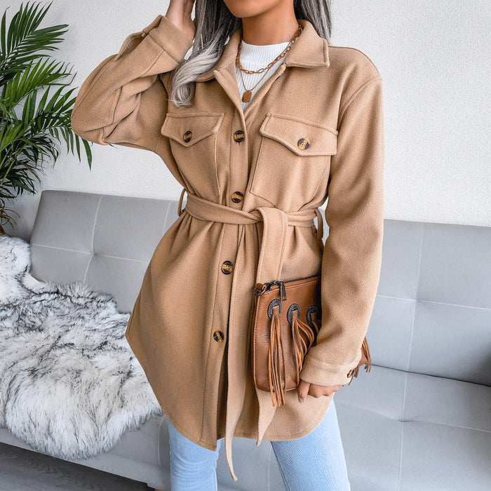 Autumn Winter Single Breasted Woolen Coat Outerwear Women Clothing