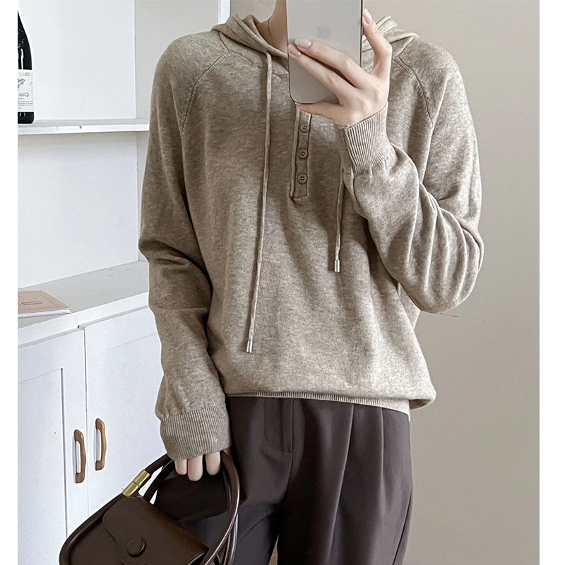 Autumn Winter Loose Hooded Sweatshirt Women Casual Lace Up Drawstring Long Sleeve Pullover Sweater Outerwear Top