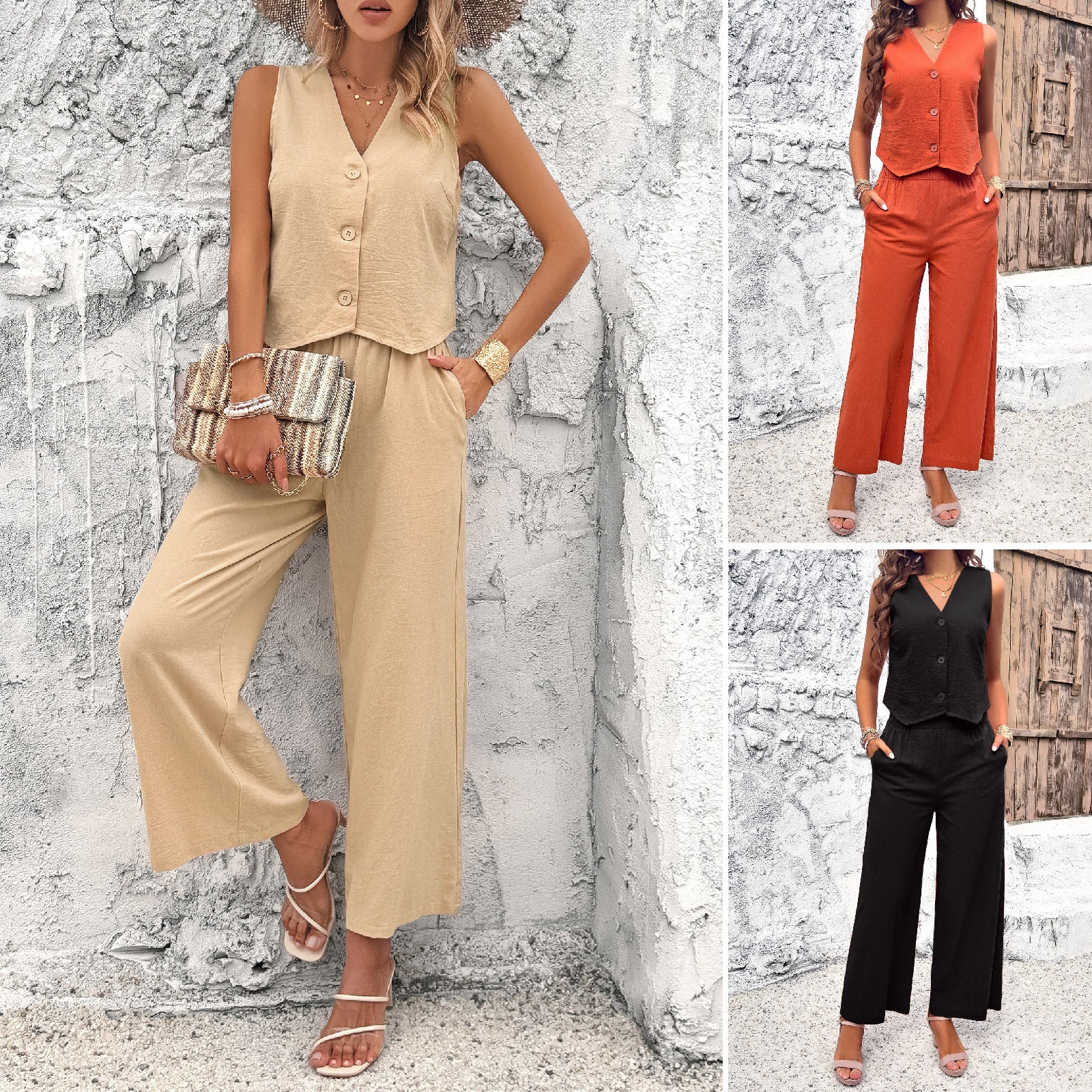 Women Wear Spring Summer Casual Solid Color Vest Suit