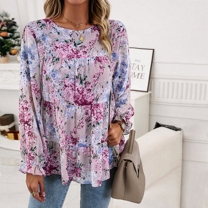 Women Clothing Autumn Winter Casual Printing Long Sleeve round Neck Top