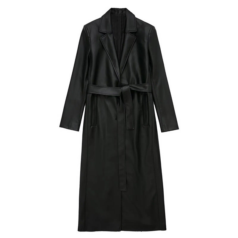 Autumn Women Faux Leather Trench Coat