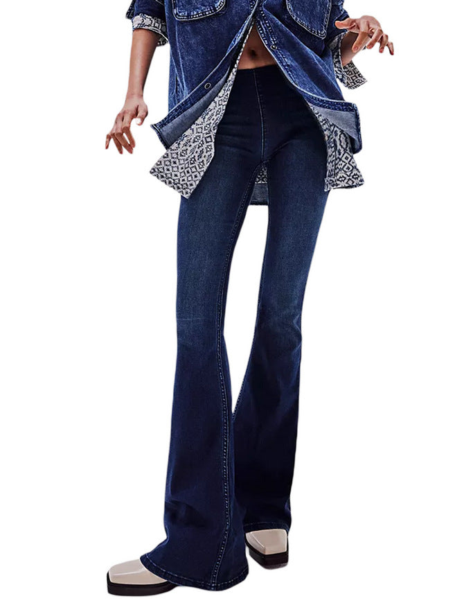 Women Mid Waist Flared Jeans
